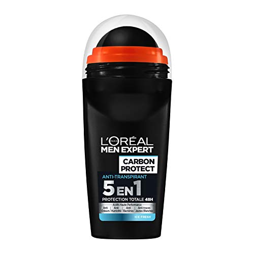 Men Expert L 'Oréal Carbon Protect Ice Fresh Desodorante redonda hombre antihuellas 50 ml, pack de 6