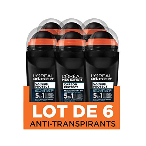 Men Expert L 'Oréal Carbon Protect Ice Fresh Desodorante redonda hombre antihuellas 50 ml, pack de 6