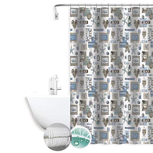 MERCURY TEXTIL- Cortina de baño de diseño Moderno, Tela Impermeable, Resistente y antimoho. Cortina de Ducha para baño 180X180cm. (Ocean)