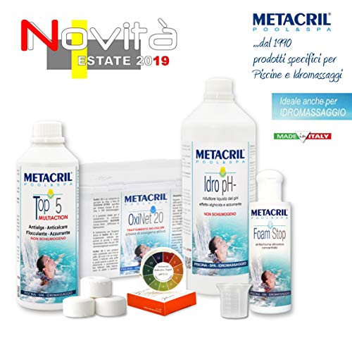 Metacril Easy Kit OXI para hidromasajes y Piscinas. Tratamiento Completo a Base de oxígeno (sin Cloro) en Pastillas de 20 g. Ideal para Jacuzzi, Intex, Bestway, Dimhora. Envío inmediato.