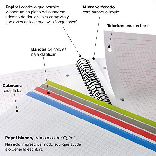 MIQUELRIUS - Cuaderno Notebook Emotions - 1 franja de color, A4, 80 Hojas con rayado horizontal 7mm, Papel 90g, 4 Taladros, Cubierta de Cartón Extraduro, Color Formentera