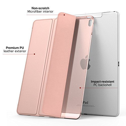 MoKo Funda para New iPad Air (3rd Generation) 10.5" 2019/iPad Pro 10.5 2017 - Ultra Slim Función de Soporte Protectora Plegable Smart Cover Trasera Transparente Durable - Oro Rosa (Auto Sueño/Estela)