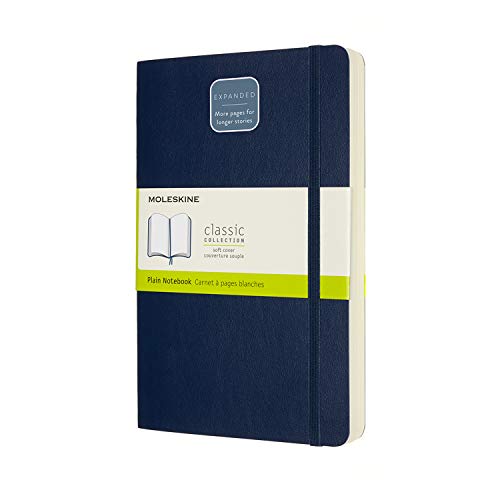 Moleskine - Cuaderno Clásico con Hojas en Blanco, Tapa Blanda y Cierre con Goma Elástica, Tamaño Grande 13 x 21 cm, Color Azul Zafiro, 400 Páginas