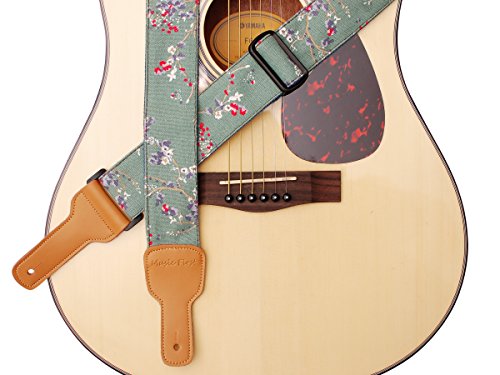 MUSIC FIRST - Correa para guitarra de piel auténtica y algodón suave, diseño vintage con flores de ciruelo