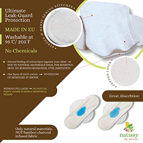 Natissy Salvaslips de tela reutilizables, 7-Pack Protege Slips de algodón con alas HECHAS EN LA UE, Compresas Bio sin PUL, Toallas Sanitarias para el uso diario y flujo blanco, NO para menstruación