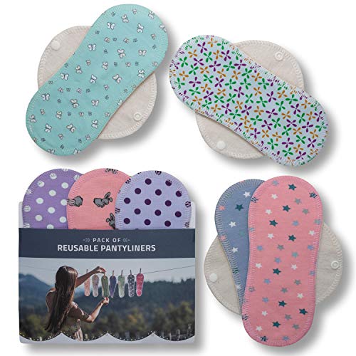 Natissy Salvaslips de tela reutilizables, 7-Pack Protege Slips de algodón con alas HECHAS EN LA UE, Compresas Bio sin PUL, Toallas Sanitarias para el uso diario y flujo blanco, NO para menstruación