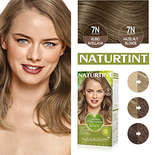 Naturtint Coloración 7N Rubio Avellana - 100% Cobertura de canas y Hidratación, Ingredientes Vegetales, Color Natural y Duradero, Tinte Sin Amoniaco, Parabenes, Siliconas – 170ml