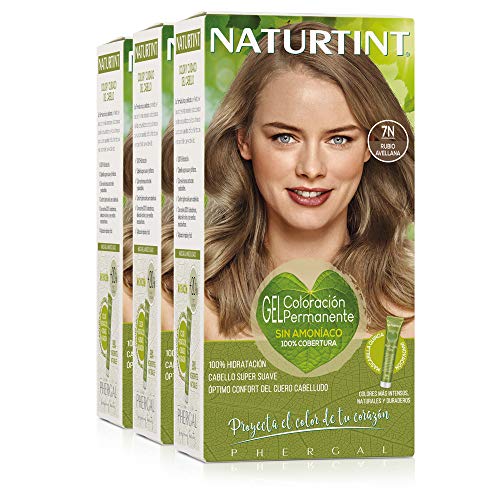 Naturtint Coloración 7N Rubio Avellana, 100% Cobertura de canas y Hidratación, Ingredientes Vegetales y Aceites 100% Biobotánicos, Color Natural y Duradero, Sin Amoniaco, Pack de 3.