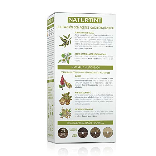 Naturtint Coloración 7N Rubio Avellana, 100% Cobertura de canas y Hidratación, Ingredientes Vegetales y Aceites 100% Biobotánicos, Color Natural y Duradero, Sin Amoniaco, Pack de 3.