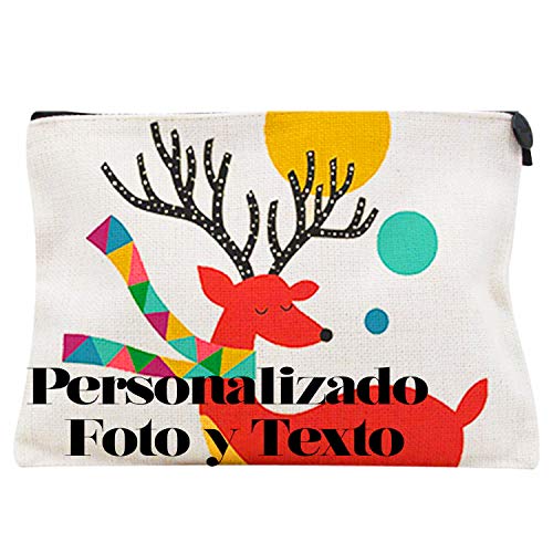 Neceser Estuche Maquillaje o Viaje - Personalizado con Tu Foto y Texto Favorito - Estuche Bolsa de Lino Personalizada Cosméticos - Niño Niña Mujer Hombre Infantil