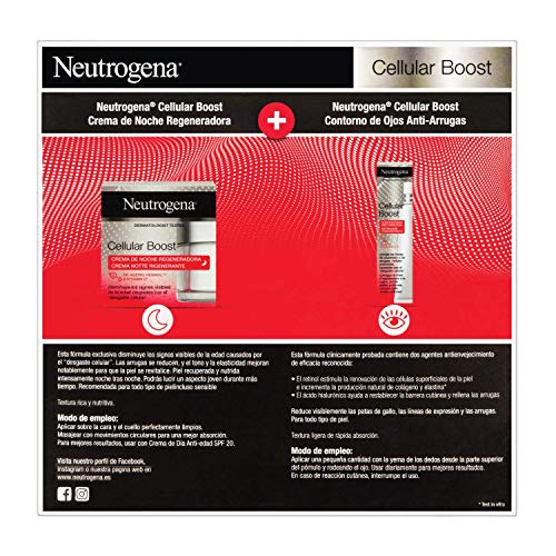 Neutrogena Cellular Boost Anti-edad, Pack Crema de Noche Regeneradora + Contorno de Ojos Anti-arrugas Rejuvenecedor