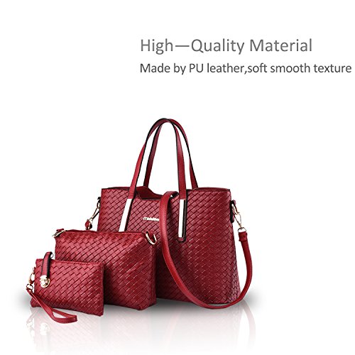 NICOLE & DORIS Bolsos para Mujeres Bolsos de asa Superior Bolso de Hombro para Mujer 3pcs Bolsos del Trabajo, Diario Vida Vino Rojo