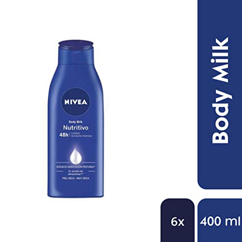 NIVEA Body Milk Nutritivo en pack de 6 (6 x 400 ml), leche corporal para una hidratación profunda durante 48 h, crema hidratante corporal con aceite de almendras