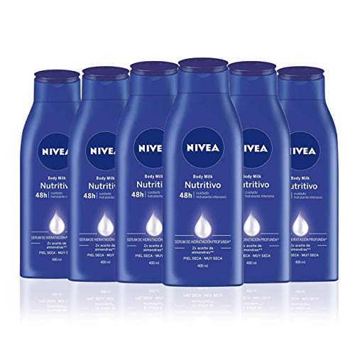 NIVEA Body Milk Nutritivo en pack de 6 (6 x 400 ml), leche corporal para una hidratación profunda durante 48 h, crema hidratante corporal con aceite de almendras