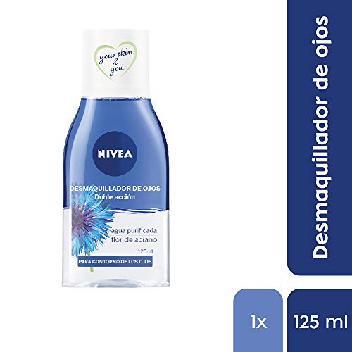 NIVEA Desmaquillador de Ojos Doble Acción (1 x 125 ml), líquido desmaquillante para el contorno de ojos sensible, limpieza facial rápida y suave