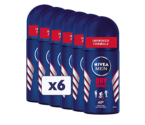 Nivea Dry Impact Men Desodorante Roll-On, 6 paquetes de 50 ml