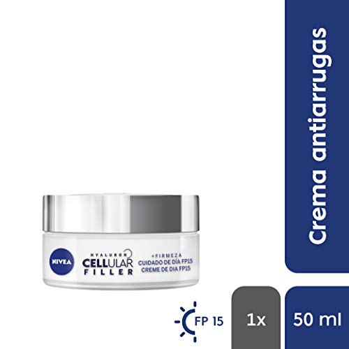 NIVEA Hyaluron Cellular Filler Cuidado de Día FP15, crema antiarrugas con ácido hialurónico, antiedad, reafirmante para la renovación celular - 1 x 50 ml, Estándar