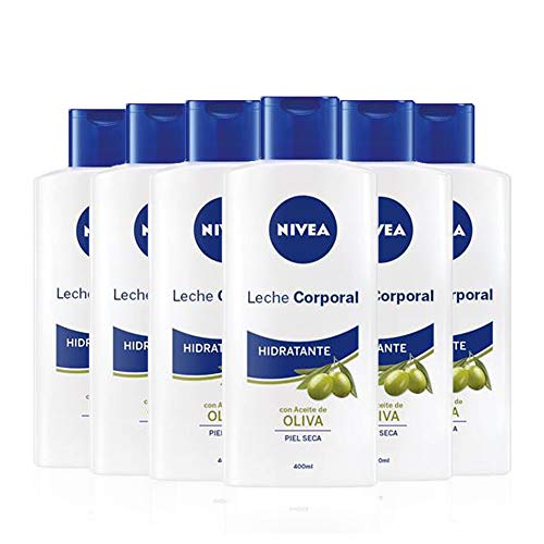 NIVEA Leche Corporal Aceite de Oliva en pack de 6 (6 x 400 ml), leche hidratante corporal con ingredientes naturales, crema para el cuidado de la piel seca