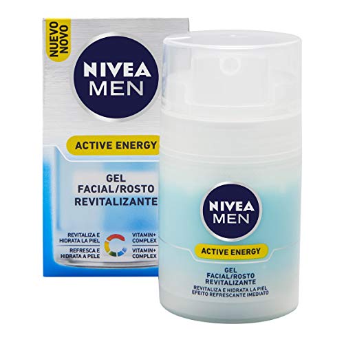 NIVEA MEN Active Energy Gel Facial Revitalizante, con Vitamin+ Complex, gel hidratante facial para el cuidado de la piel del hombre - 1 x 50 ml