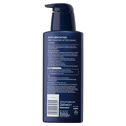 NIVEA Men - Loción para afeitado corporal antiirritación después del afeitado (240 ml), hidratante después del afeitado con mentol y provitamina B, loción de afeitado corporal para hombre