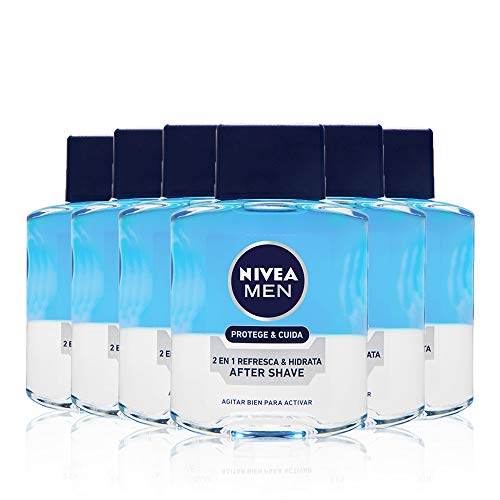 NIVEA MEN Protege & Cuida After Shave 2 en 1 Refresca & Hidrata en pack de 6 (6 x 100 ml), after shave hidratante y refrescante, bálsamo after shave y loción para hombre