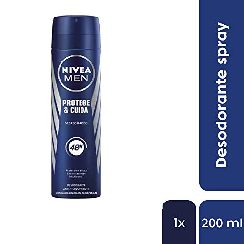 Nivea Men Protege Cuida Spray, desodorante para hombre con máxima protección 48 horas, spray antitranspirante de cuidado masculino, 0% alcohol, 1 x 200 ml