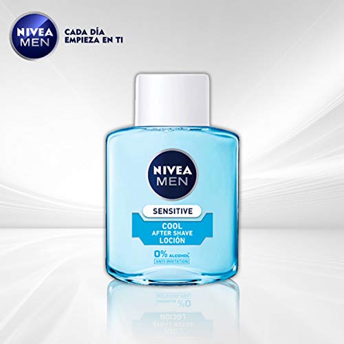 NIVEA MEN Sensitive Cool Loción After Shave (1 x 100 ml), con 0% alcohol para calmar la irritación, loción calmante para el cuidado de la piel sensible