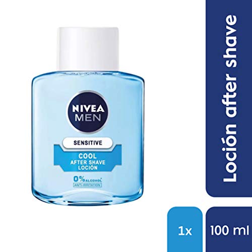 NIVEA MEN Sensitive Cool Loción After Shave (1 x 100 ml), con 0% alcohol para calmar la irritación, loción calmante para el cuidado de la piel sensible