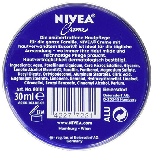 NIVEA Mini crema de día Piel seca, Piel normal, Piel sensible 30 ml - Cremas de día (Unisex, Piel seca, Piel normal, Piel sensible, Elasticity, Carcasa compacta, Glicerina, 1 pieza(s))