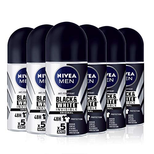 NIVEA Roll-on Invisible For Black & White Men Original - Paquete de 6 x 50 ml - Total: 300 ml
