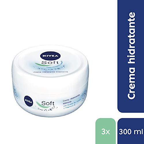 NIVEA Soft en pack de 3 (3 x 300 ml), crema multiusos con aceite de jojoba y vitamina E, crema hidratante intensiva para el cuidado de la piel de cara, cuerpo y manos