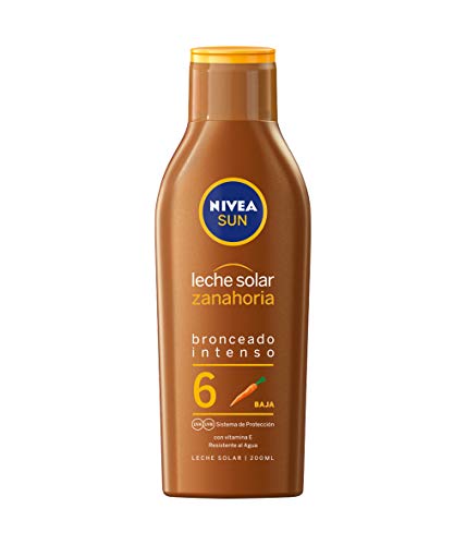 NIVEA SUN Leche Solar Zanahoria FP 6 (1 x 200 ml), protección solar para un bronceado bonito y duradero, protector solar hidratante resistente al agua