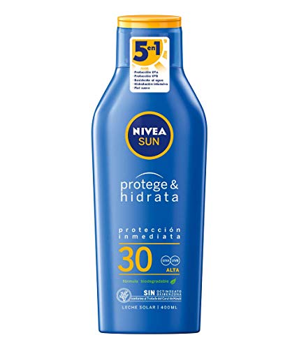 NIVEA SUN Protege & Hidrata Leche Solar FP30 (1 x 400 ml), protector solar hidratante y resistente al agua con protección UVA/UVB, protección solar alta