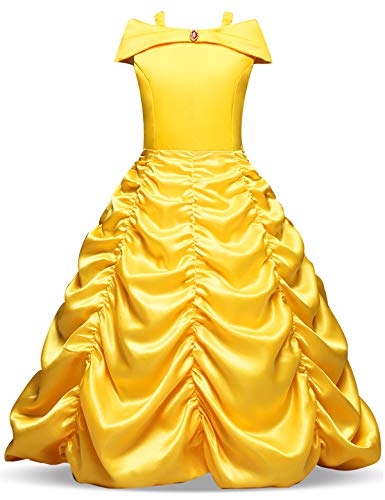 NNJXD Niñas Vestido Largo De Fiesta De Cosplay Disfraz De Carnaval Para Princesa Tamaño (110) 3-4 años Amarillo