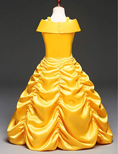 NNJXD Niñas Vestido Largo De Fiesta De Cosplay Disfraz De Carnaval Para Princesa Tamaño (140) 6-7 años Amarillo
