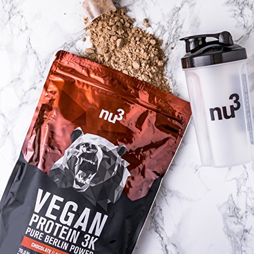 nu3 - Proteína vegana 3K - 1kg de fórmula - 70% de proteína a base de 3 componentes vegetales - Proteínas para el crecimiento de la masa muscular con delicioso sabor chocolate