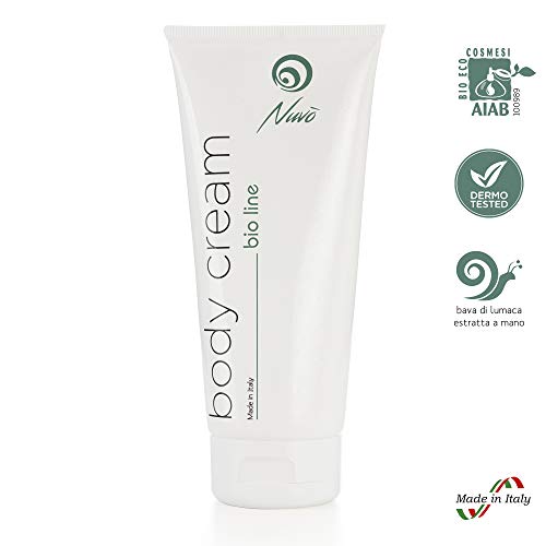 Nuvo' Baba de Caracol Orgánica Certificada AIAB Crema corporal 200ml Ácido hialurónico Aloe 12 Principios naturales activos Hidratante Nutritivo Protector válido contra las estrías 100% Made in Italy