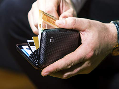 Ögon Smart Wallets - Stockholm Cartera Tarjetero - Protección RFID: Protege Tus Tarjetas de Robar - hasta 10 Tarjetas + Recetas + Notas - Aluminio anodizado (Carbon)