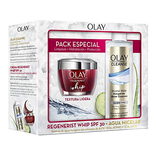 Olay Pack Regenerist Whip Crema Hidratante Día Textura Ligera SPF 30 + Cleanse Agua Micelar Esencia de Agua Húngara con Extractos de Aloe Vera y Pepino