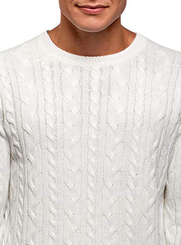 oodji Ultra Hombre Jersey de Punto Texturizado con Trenzas, Blanco, ES 56 / XL