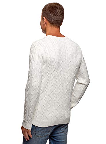 oodji Ultra Hombre Jersey de Punto Texturizado con Trenzas, Blanco, ES 56 / XL