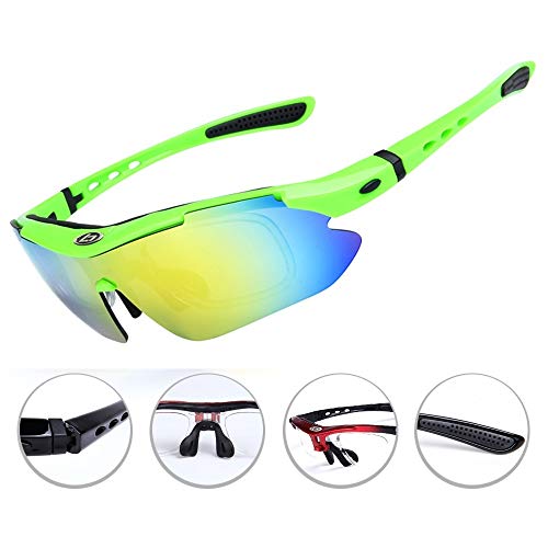 OPEL-R Gafas Ciclismo Motocross Anti-UV400 Gafas De Sol Polarizadas 5 Lentes para MTB Correr, Pescar, Conducir, Deportes Al Aire Libre,Verde