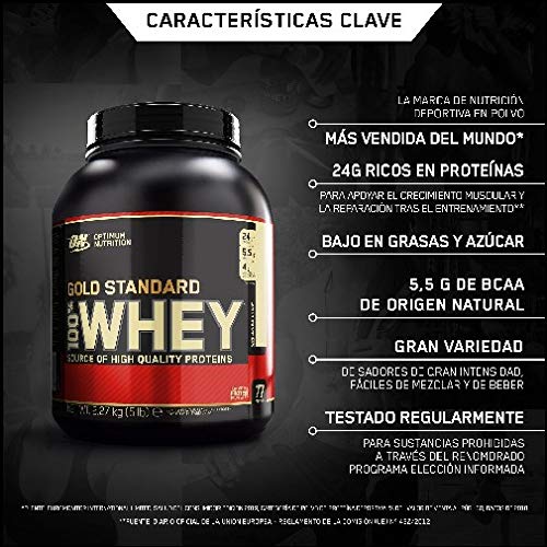 Optimum Nutrition ON Gold Standard 100% Whey Proteína en Polvo Suplementos Deportivos, Glutamina y Aminoacidos, BCAA, Helado de Vainilla, 73 porciones, 2.27 kg, Embalaje puede variar