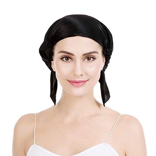 OROPY Emmet Gorro de Dormir Mujer 100% Pura Seda Sombrero para Dormir elástico Hace Que tu Cabello se Sienta Sedoso y Mantiene el Estilo (Talla única, Negro)