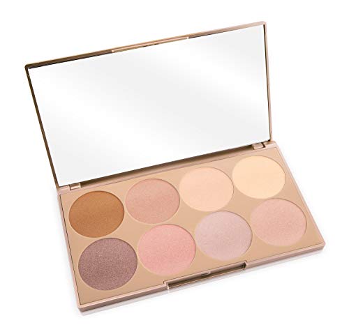 Paleta Exclusiva de Iluminadores Prime Glow para cada tipo de piel – 8 Colores Brillantes en Polvo, para Profesionistas y Principiantes – Set Vegano/No testado en animales