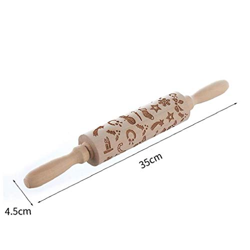 Patrón 1pc De Madera En Relieve Rodillos Antiadherente Estrella Media De La Navidad Dough Roller Elegante Galletas De La Galleta De Amasar