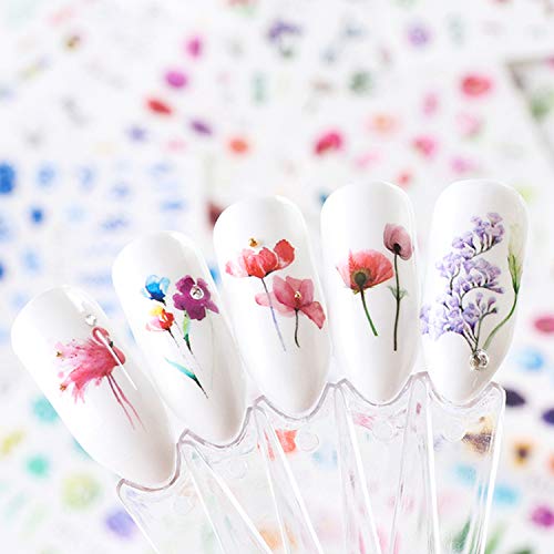 Pegatinas Uñas，Kapmore 24 Hojas Pegatinas Uñas Decorativas Nail Art Stickers Elegante Estampado de Fores Decoracion (1)