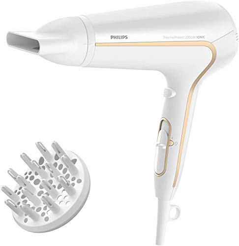 Philips HP8232/00 DryCare Advanced - Secador ThermoProtect Ionic con Ionizador para Suavizar el Cabello, 2200 W, Blanco