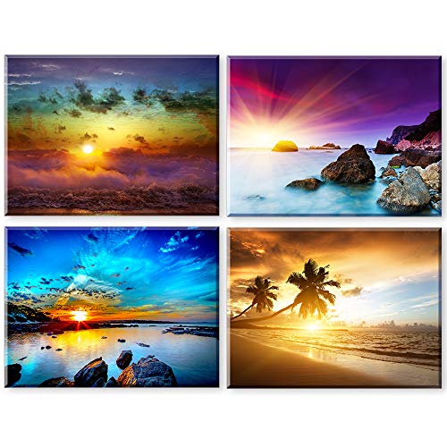 Piy Painting 4X Cuadro sobre Lienzo Paisaje de Playa al Amanecer Imagen de Belleza de la Naturaleza Canvas Wall Art Listo para Colgar Impresión de la Lona Aniversario 30x40cm