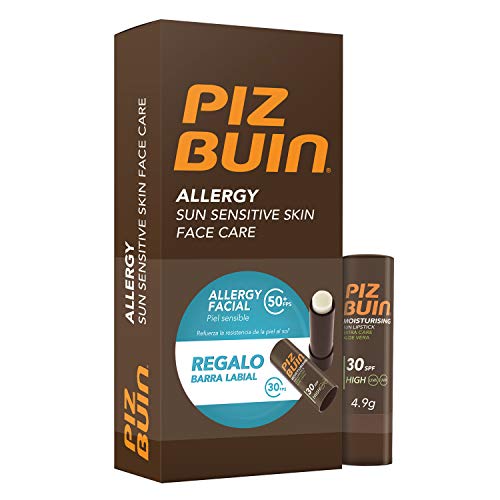 Piz Buin Allergy - Pack con Protector Solar Facial SPF 50 y Protector Labial SPF 30, 50 ml